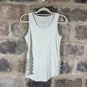 Poof! Women's Heather Gray Lattice Up Side Detail Tank‎ Top Medium Athleisure